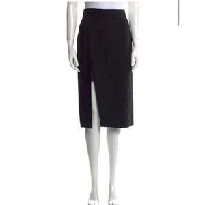 Maje New Solid Black High Rise Waist Knee Length Slit Skirt 36 Xs $295